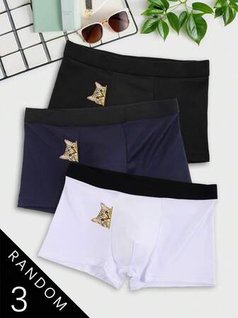 3 Random Pieces Of Fun Cat-Printed Men's Boxer Briefs, Comfortable And Breathable Underwear, Suitable For Daily Wear And Sports, An Ideal Gift For Boyfriends Or Dads.