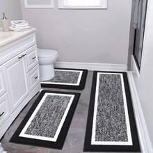 Bộ thảm phòng tắm Pauwer 3 món, Bộ thảm tắm Microfiber Shaggy, Thảm trải sàn siêu mềm chống trượt, Thấm hút tốt, kèm bồn cầu hình chữ U cho phòng tắm, bồn tắm, vòi hoa sen, trang trí mùa thu, lối vào, phòng tắm, nhà bếp - màu đen - Xem 14