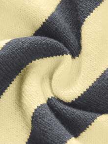 新款春夏撞色条纹船领长袖短款针织衫，韩版休闲简约修身套头毛衣，女士日常通勤街头风穿搭 - 藤黃拼深灰 - 查看 9