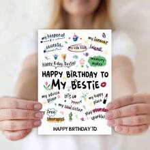 Tarjeta de felicitación de cumpleaños para la mejor amiga - "¡Feliz cumpleaños, amiga!" Con etiquetas divertidas como "Terapeuta gratis" "Creadora de recuerdos" (Incluye sobre) - Multicolor - Ver 2