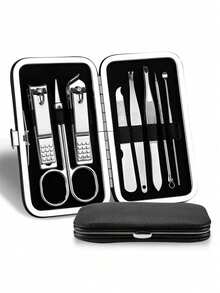 美甲修脚套装，指甲钳套装，专业美甲护理工具套装，附赠豪华旅行收纳盒 - 黑色 - 查看 13