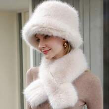 1 Set Women's Warm Faux Fur Hat & Scarf, Vintage Style, Fluffy Fabric, Suitable For Winter Women Winter Clothes Valentines Gift - Multicolor - View 4