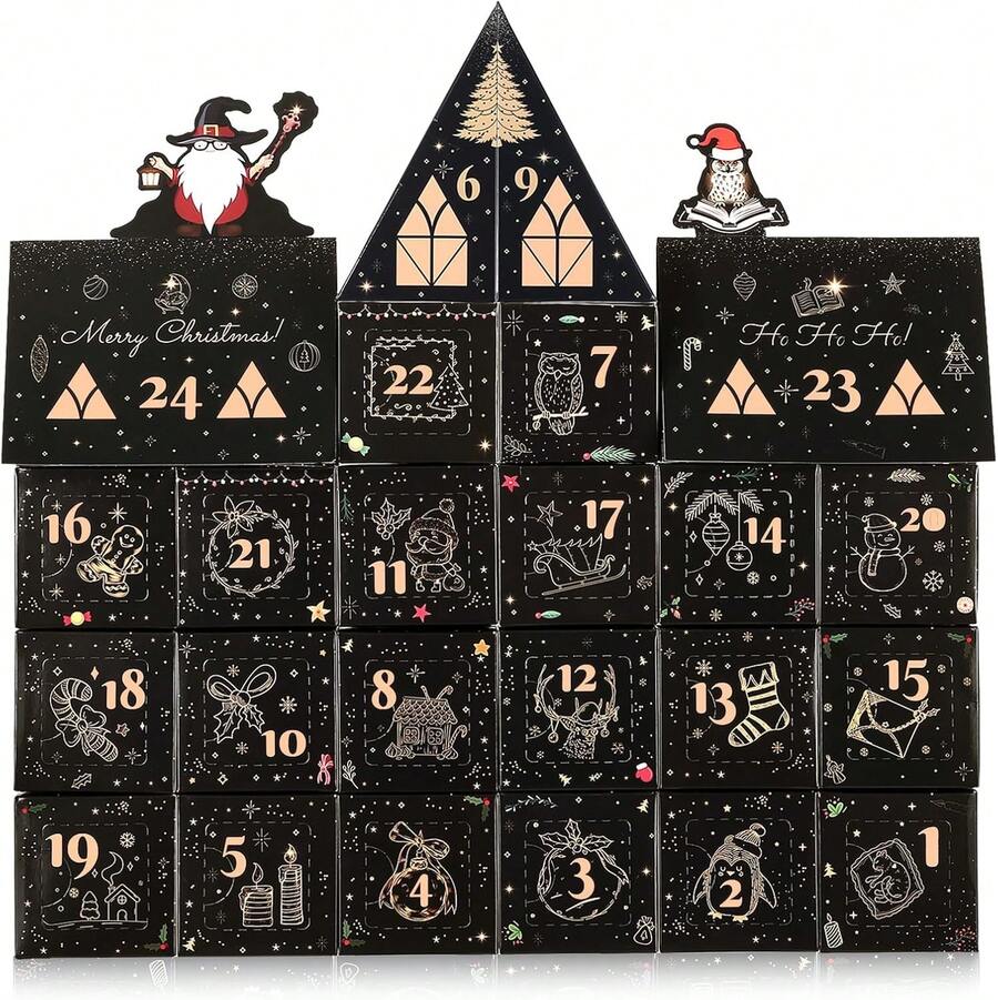 GWHOLE Advent Calendar Box To Fill 2025, 24 Days Christmas &Amp; Halloween Countdown Box, Black Stackable Drative Gift Box For DIY Christmas Surprises &Amp; Holiday Décor - đen - Xem 1