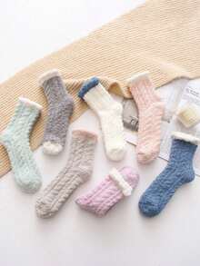 7pairs Women's Cute Thickened Coral Fleece Mid-Calf Sleep Socks For Autumn And Winter - Multicolor - View 4