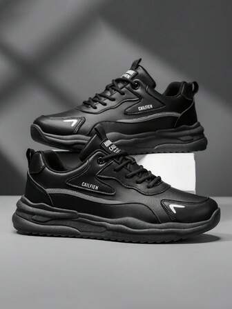 1 Pair Men's Leather & Mesh Casual Sneakers, Versatile, Durable, Comfortable Running Shoes, Soft, Lightweight, Flexible, Chunky Sneakers