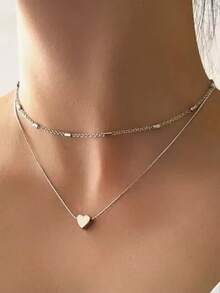 1 pièce Collier pendentif cœur minimaliste, convient pour un port quotidien - Argent - Voir 4