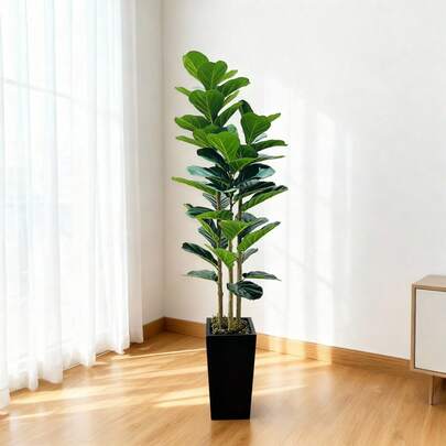 Ficus lyrata artificial (Higuera de hoja de violín) de 150 cm/180 cm – Ficus lyrata artificial con maceta alta – Planta artificial en maceta para el hogar, la oficina, el salón o cualquier espacio interior.