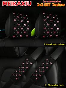 MEIKAXIU Bling Bling Bowknot Foil Decor Car Accessories Set, Including Steering Wheel Cover, Handbrake Cover, Gear Shift Cover, Shoulder Pad, Armrest Pad, Headrest Pad, Cup Holder Mat, Suitable For Women - Gold-stamped Small Bow - View 31