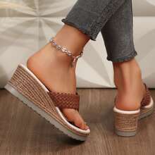 Womens Wedges Heels Braided Thong Flats Sandals Lightweight Summer Beach Vacation Travel Outdoor Walking Platform Sandals Shoes - 棕色 - 查看 6