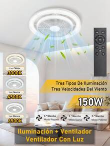 150W led ventilador de techo ventilador de luz de control remoto de cristal super brillante - Blanco - Ver 1