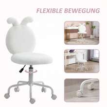HOMCOM Office Chair, Office Chair With Rabbit Ears, Height Adjustable, Velvet-Look Dressing Table Chair, Swivel Chair, Bedroom Chair, White - White - View 6