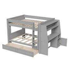MERAX Full Size Multifunctional Bunk Bed With Desk And Bookshelves, Drawers, Gray - Kích thước đầy đủ có ngăn kéo (Màu xám) - Xem 7