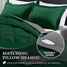 Downluxe King Size Comforter Set Dark Green And Grey King Comforter Soft Bedding Sets For All Seasons 3 Pieces 1 Comforter 104"X92" And 2 Pillow Shams(20"X36") - BlackishGreenGray - View 3