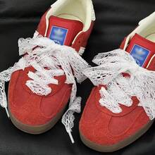 2PcsKorean Lace Bowknot Lace-Up Shoes With Elastic Lace Shoelaces In Black And White - White - View 1