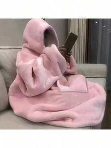 1PACK Super Soft Wearable Hooded Blanket, Comfortable Extra Large Hooded Blanket With  Pocket, Machine Washable, Double-Sided, Christmas Gift - Pink [45-110KG Can Wear] - View 6