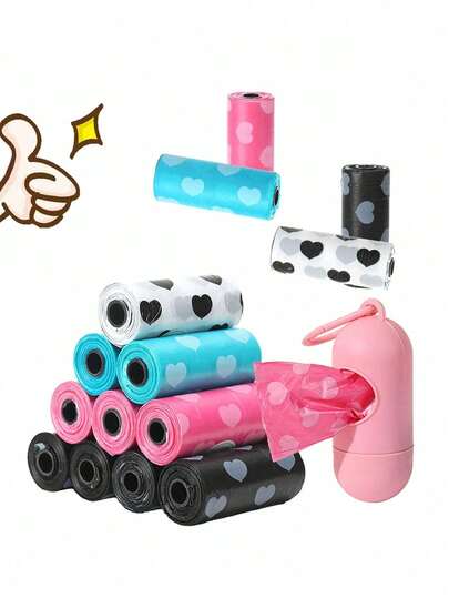 106个/包一次性尿布袋，可爱爱心印花，15个/卷，可用作尿布垃圾袋或宠物粪便袋，适合日常使用，婴儿尿布垃圾袋，宠物猫狗粪便袋，汽车垃圾袋，无香型可爱图案尿布袋（多色）