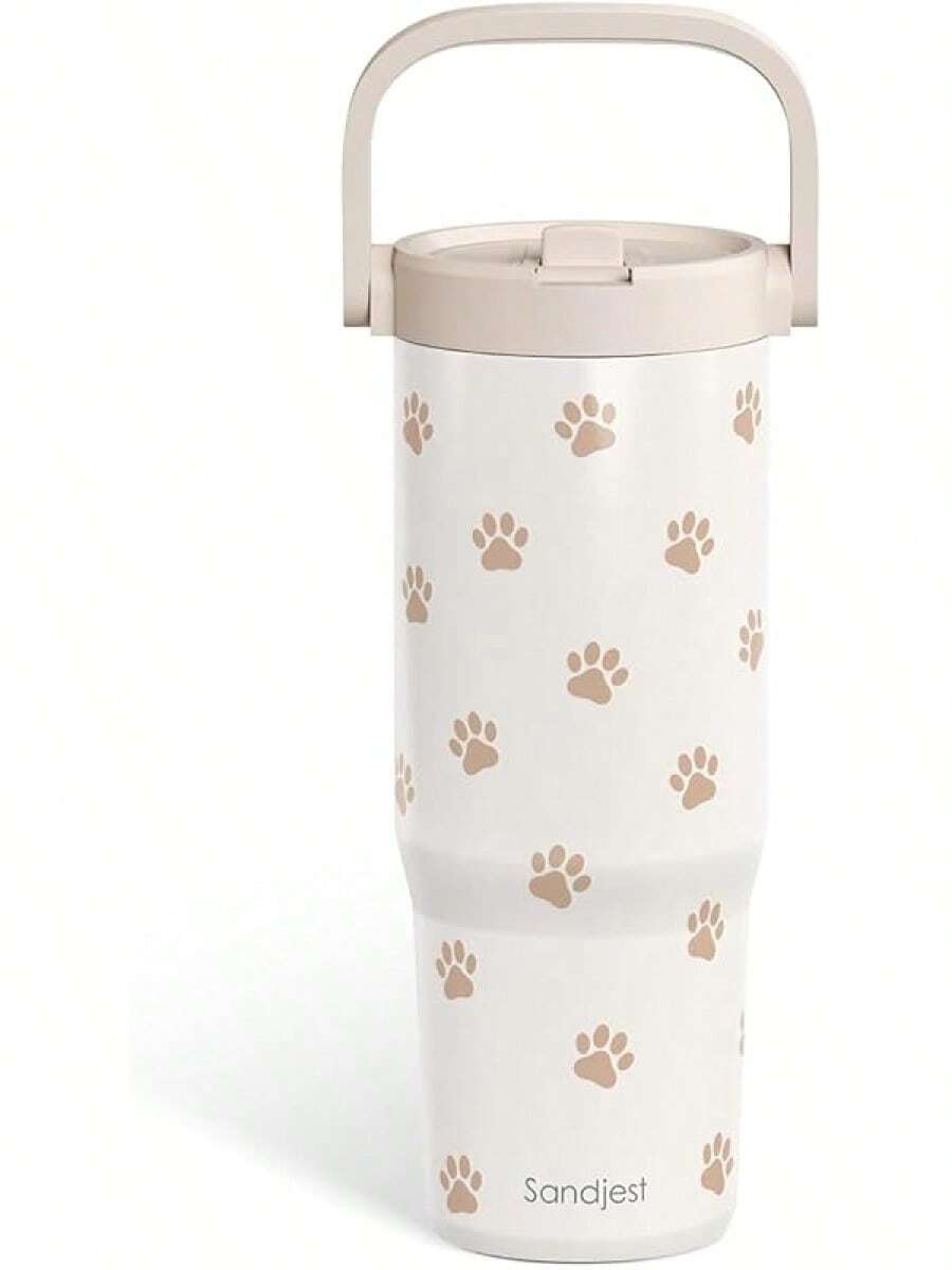 Pink Bow Stainless Steel Straw Lid Tumbler 30oz With Carry Handle For Women Girls, Insulated Travel Coffee Cup, Gift For Sports Outdoor Workout Christmas Birthday - 爪印 - 查看 1