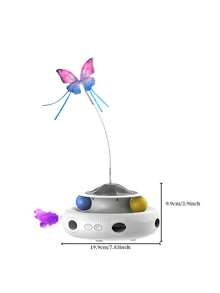 四合一自动互动猫玩具，适合室内猫，可充电，带飘动蝴蝶、轨迹球和伏击羽毛