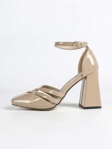 Women's Casual Flat Hollow-Out Fashion Pumps,Chunky Heels - Apricot - View 7