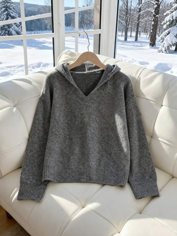 Women's Fashion Oversized Casual Cozy Button Detail Solid Color Hooded Sweater Pullover Fall Clothes For Women Winter Clothes For Women Long Sleeve Tops