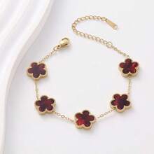 1pc Titanium Steel Colorful Four-Leaf Clover Bracelet - 18K Gold Plated Stainless Steel - Multi-Color Shell/Enamel - Symbol Of Luck & Fashion - Adjustable Women's Bracelet - Ideal Gift For Daily Wear And Special Occasions