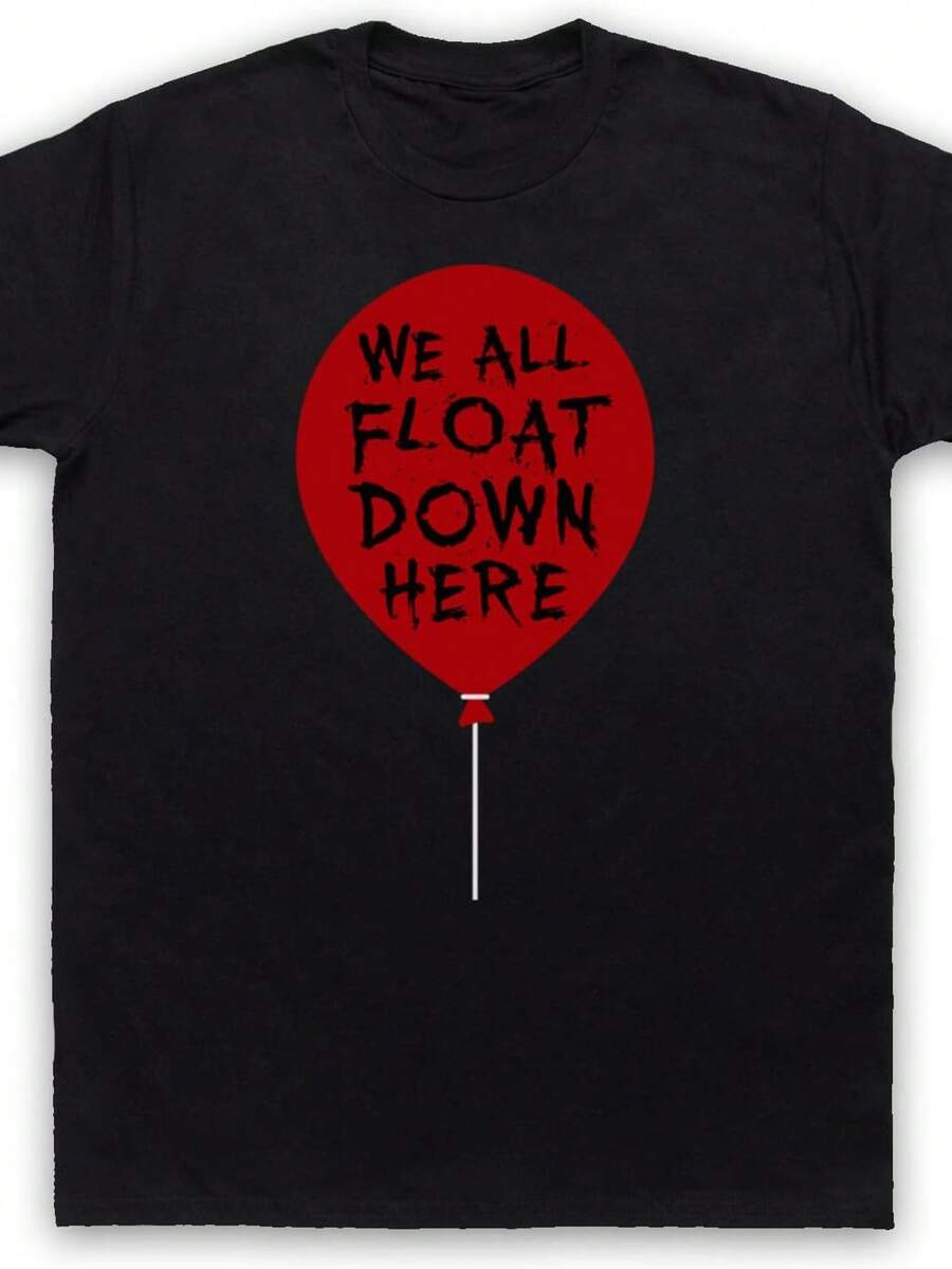 My Icon Art & Clothing IT We All Float Down Here Red Balloon Pennywise Clown Mens T-Shirt Fashion T-Shirt - màu đen - Xem 1
