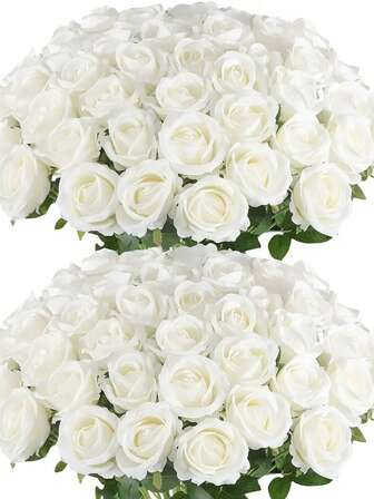 30/20/10/1pc White Rose Branches | Highly Realistic Artificial Rose, Natural Foam Material | Suitable For DIY Wedding Bouquets/Bridal Gifts | Wedding/Valentine's Day/Anniversary/Holiday Decor | Office/Home Decoration, Indoor & Outdoor Use | Elegant Floral Decor For Tabletops/Spaces | Maintenance-Free, Versatile Rose Branches