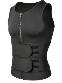 Men's Black Sports Compression Shirt With Double Adjustable Belt, Suitable For Weight Training, Home Fitness, Sports Shirt, Weightlifting Clothing, Sleeveless Design - 黑色 - 查看 1