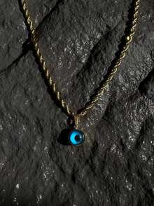 RAYQUEEN 1件不锈钢波西米亚风蓝色眼睛圆形吊坠编织链项链，适合男女日常佩戴 - 銀色 - 查看 3