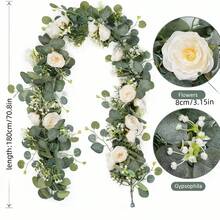 2/1pc Artificial Eucalyptus Wreath With White Rose, Fake Rose Vine, Baby's Breath, Green Plants, For Home Party Wedding Table Decor, Wedding Arch Centerpiece Party Table Backdrop Decoration, Artificial Flowers For Decor, Room Decor, Birthday Decor - Multicolor - View 9
