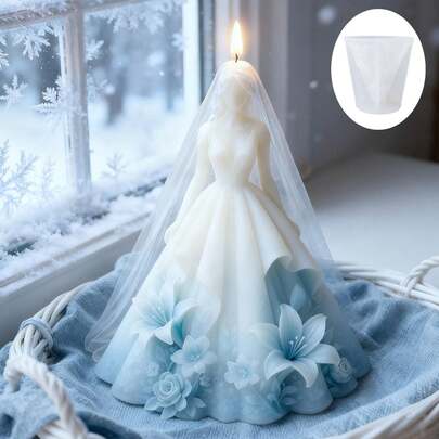 Bridal Gown Silicone Mold, Exquisite Lily Flower Dress And Veil Design, Elegant And Refined, Suitable For Candle/Plaster/Resin Crafts, DIY Fragrance Candle/Plaster Diffuser Decor, Souvenir Craft Mold, Wedding Party Decoration, Valentine's Day Candle Mold, Reusable And Easy Demold, Beginner-Friendly, Wedding Season/Valentine's Day/Anniversary Decoration Mold, Handmade