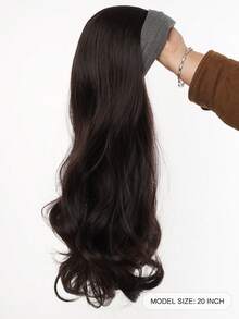 20inch Brown Black Cool Brown Long Wavy Curly Hair Soft And Heat-Resistant Synthetic Fiber Headband Wig Suitable For Women's Daily Party Eear, Natural Half Head Wig Hair Accessory Headband Detachable And Worn Separately - Multicolor - View 4