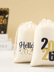 6个2026新年主题礼品袋,可重复使用,带抽绳,混合新年礼品袋,2026新年派对装饰,新年快乐派对装饰礼品,派对回礼包装,糖果袋,新年礼物,小礼品袋,派对小礼品 - 新年快樂 - 查看 7