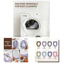 Funda suave para asiento de inodoro u2013 Calentador de asiento de inodoro de felpa y tela gruesa para asientos de inodoro redondos y alargados de 14x 18 pulgadas, reutilizable, lavable a mquina, fcil de instalar, embalaje listo para regalo, color gris helado - 2 cenizas moradas - Ver 1