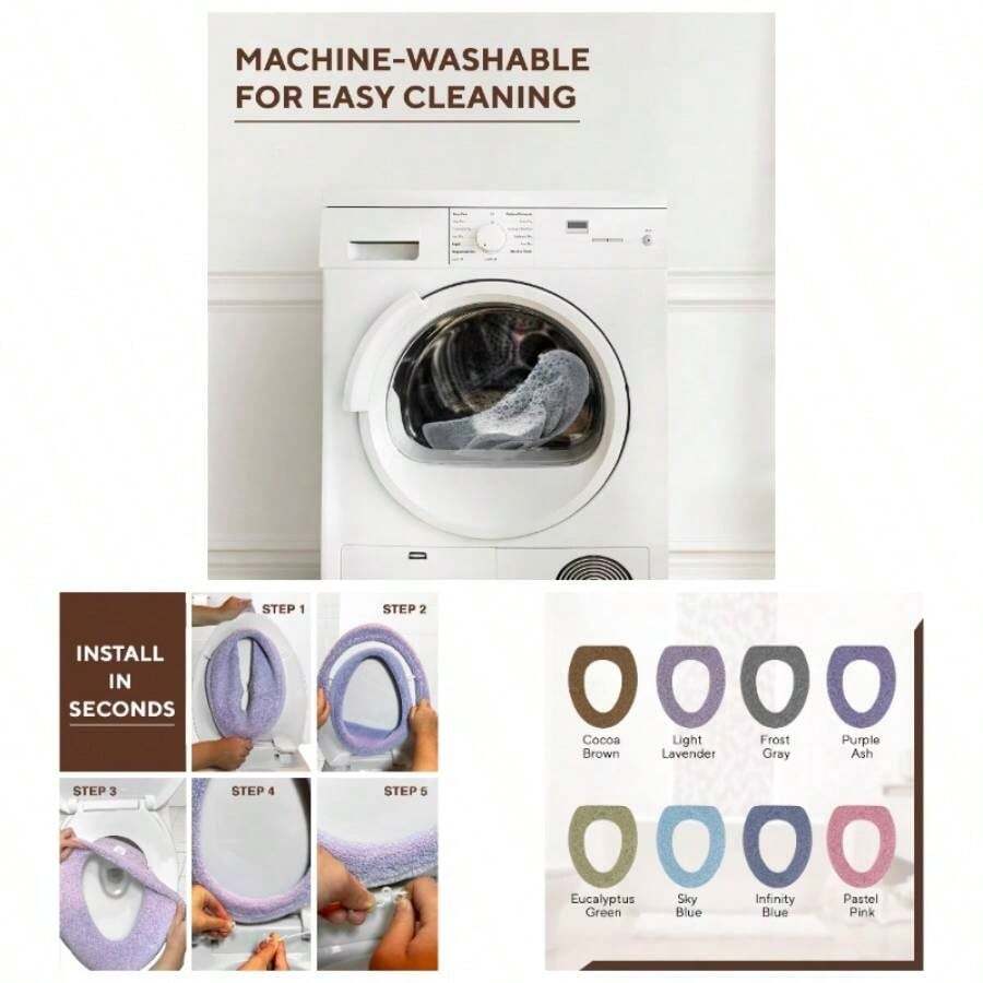 Funda suave para asiento de inodoro u2013 Calentador de asiento de inodoro de felpa y tela gruesa para asientos de inodoro redondos y alargados de 14x 18 pulgadas, reutilizable, lavable a mquina, fcil de instalar, embalaje listo para regalo, color gris helado - 2 cenizas moradas - Ver 1