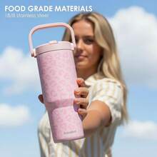 Pink Bow Stainless Steel Straw Lid Tumbler 30oz With Carry Handle For Women Girls, Insulated Travel Coffee Cup, Gift For Sports Outdoor Workout Christmas Birthday - 豹皮2 - 查看 6