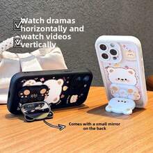 1pc Purchases Creative Cartoon Animal Phone Stands, Flip Mirror Stands, Adhesive Phone Case Back Stickers, 360° Rotating And Folding Cartoon Desktop Stands Compatible With IPhone, Android Phone, Gift For Birthday, Family, Friends, For Summer Bathroom Kitchen Gifts Birthday Phone Holder Phone Accessories Strong Load-Bearing - Multicolor - View 4