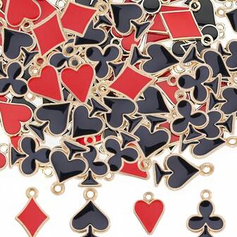 20/40 件 4 种款式扑克牌饰品散装扑克饰品合金珐琅心形菱形梅花饰品可爱红黑色饰品适用于珠宝制作 DIY 工艺品