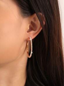 1 par de pendientes de aro elegantes y de moda de 4.5cm decorados con rhinestones, pendientes elegantes personalizados con un toque de alta gama, versátiles para uso diario y eventos - bucles para las orejas de 4,5 cm - Ver 17