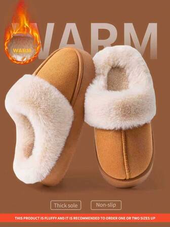 Women's Plush Lined Thick Sole Warm Slippers For Indoor Home Use, Winter New Arrival