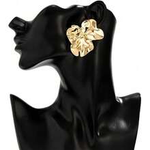 Big Gold Statement Earrings For Women , Chunky Unique Leaf Dangle Earrings, Fashion Gold Large Flower Earrings Jewelry - Gold - View 6
