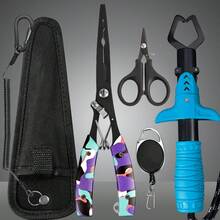 Set de instrumente de pescuit multifuncționale 6 în 1 din oțel inoxidabil - Clește de pescuit rezistent, clește de pescuit extra lung din titan negru anticoroziv antirugină, tăietor de fir, prindere pentru pește, mâner ergonomic antiderapant, echipament de pescuit durabil, portabil pentru camping, pescuit, uz în aer liber și casnic - alb - Vizualizare 10