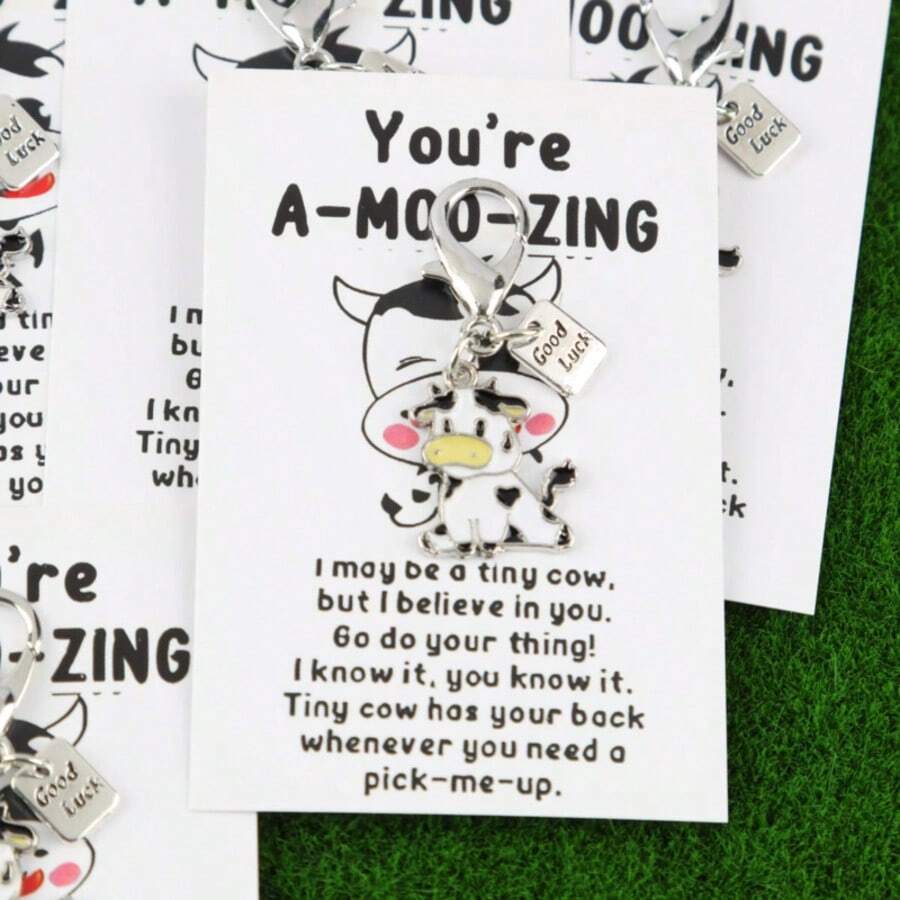 1/3/5 chiếc móc khóa hình con bò dễ thương "Chúc may mắn" kèm thẻ hình con bò đáng yêu, thích hợp để trang trí túi xách và chìa khóa, món quà may mắn tuyệt vời cho gia đình, bạn bè, đồng nghiệp, quà tặng sinh nhật - Nhiều màu - Xem 1