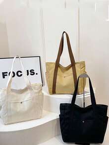 这款时尚大容量帆布手提包采用拉链封口，配有多个侧袋和结实耐用的肩带，是携带笔记本电脑、书籍等物品的理想之选。轻便耐用，超级实用，是工作、通勤、返校、情人节、母亲节的完美礼物。 - 彩色 - 查看 5