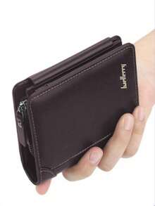 Men's Thin Multi-Card Slot Trifold Wallet With Zipper Coin Pouch - Brown - View 2