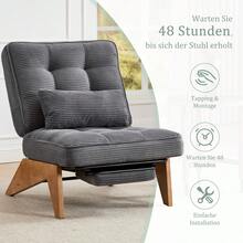 Modern Adjustable Backless Lounge Chair Made Of Fabric With Footrest, Lumbar Cushion And Wooden Legs For Living Room/Bedroom/Study - 深灰色+燈芯絨 - 查看 4