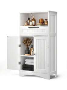 Bathroom Cabinet, Storage Cabinet Bathroom Cabinet With Large Drawers, 2 Doors, With Adjustable Shelves, For Bathroom, Living Room And Bedroom, With Tilting Function - trắng - Xem 9