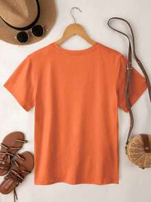 Halloween Nightmare Before Christmas Casual Pumpkin & Bow Lace Print Round Neck Short Sleeve T-Shirt For WoWomen - 橘色 - 查看 2