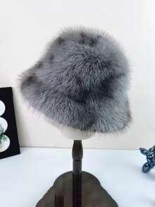 1pc新款扎染人造毛皮斗笠，女士冬季时尚保暖帽，蓬松防风防寒帽，适合日常佩戴冬季装备 - A - 查看 6