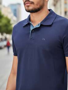 Ogochi Men's Basic Plain Polo Shirt With Logo, No Pocket, Original - Navy Blue - View 4